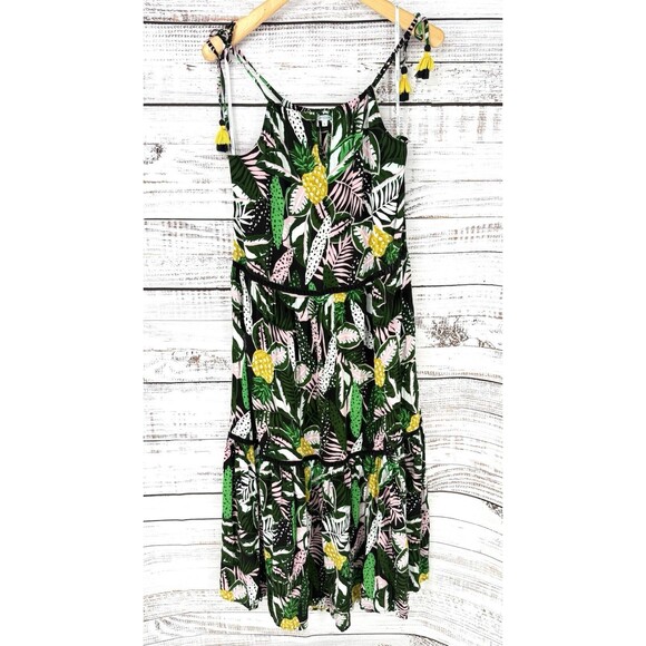 Blue Island Tropical Floral Tiered Resort Maxi Bohemian Dress Women Small Tie - Picture 1 of 5